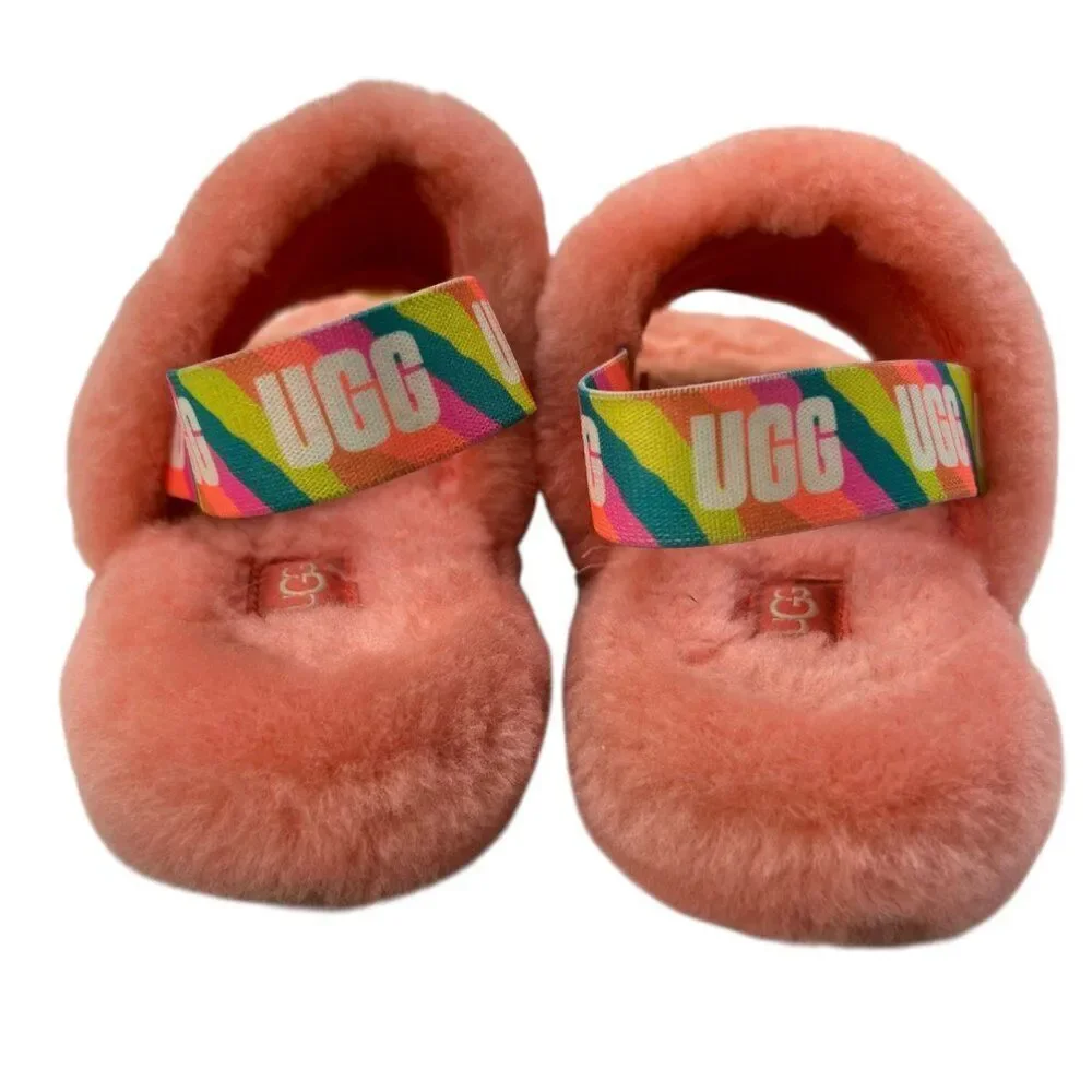 UGG Kids Fluff Yeah Rainbow Sherpa Slides Size 5